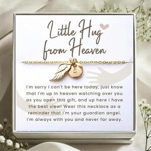 Hug from Heaven Personalized Angel Wings Charm Necklace, Custom Initial Necklace, Sympathy Condolence Gift