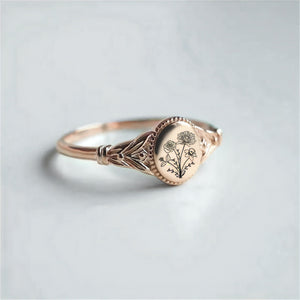 Personalized Ellipsoid Birth FlowerRing, Custom Mother Floral Ring for Women