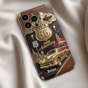 Route 66 100th Anniversary - Personalized Car Lover Leather Phone Case