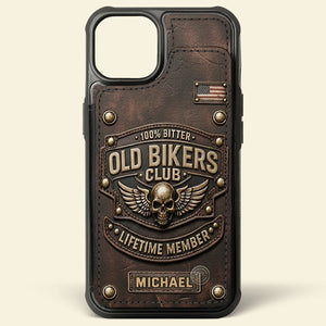 Old Bikers Club Leather Wallet Phone Case, Personalized Phone Case for Motorcycle Rider