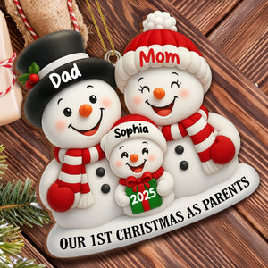Our 1st Christmas As Parents Snowmen Personalized Custom Wood Ornament