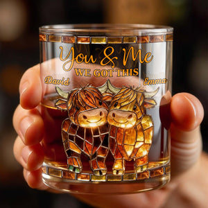 You & Me, We Got This Mosaic Cows Glass, Personalized Whiskey Glass, Gift For Couples
