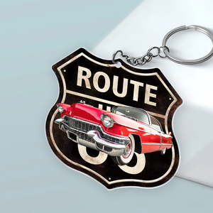 Custom Photo Route 66 Personalized Acrylic Keychain Gift For Car Lovers
