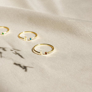 Personalized Initial Birthstone Ring,Dainty Ring for Women