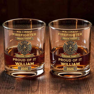 Retired Firefighter Courage Fire Honor Rescue Badge, Personalized Whiskey Glass, Gift For Retired Firefighters
