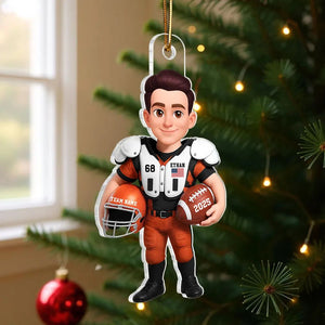 Proud American Football Player - Personalized Acrylic Ornament - Gift For Football Lovers, Grandson, Son, Husband