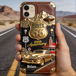 Route 66 100th Anniversary - Personalized Car Lover Leather Phone Case