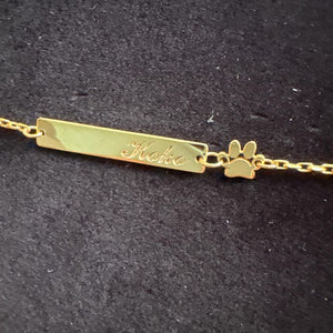Engraved Name Paw Print Bracelet, Personalized Pet Memorial Bracelet