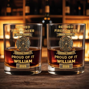 Retired Firefighter Courage Fire Honor Rescue Badge, Personalized Whiskey Glass, Gift For Retired Firefighters