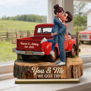 Personalized Wooden Plaque with Kissing Couple in Red Pickup Truck, Farmhouse Decor, Unique Gift for Couples