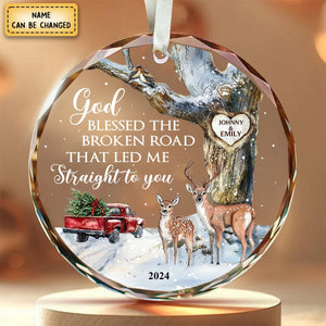 God Blessed The Broken Road β Gift For Couple Personalized Christmas Glass Ornament Holiday Decoration