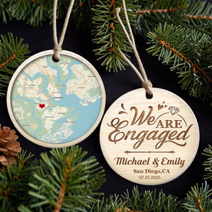 Where it all began - Personalized Location Map Ceramic Ornament Engaged Couple Gift