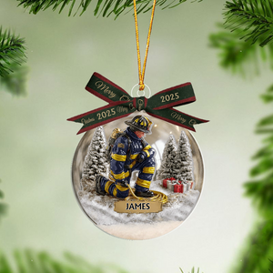 Our Hero Firefighter - Personalized Firefighter Snow Globe Ornament With Bow