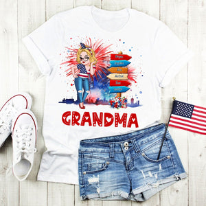 Grandma Kids Flower Fireworks- 4th Of July Independence Day - Personalized T-shirt