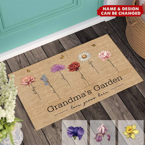 Personalized Grandma‘s Garden Love Grows Here Vintage Birth Flowers Doormat