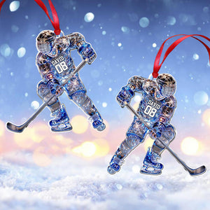 Sparkling Ice Hockey Player - Personalized Hockey Ornament