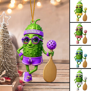 Personalized Sporty Cucumber Pickleball Christmas Acrylic Ornament