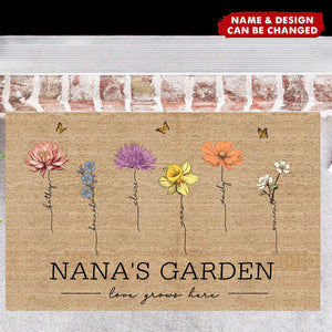 Personalized Grandma‘s Garden Love Grows Here Vintage Birth Flowers Doormat