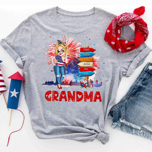 Grandma Kids Flower Fireworks- 4th Of July Independence Day - Personalized T-shirt