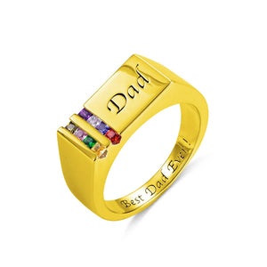 Personalized Birthstone Men's Ring, Family Ring Gift for Father