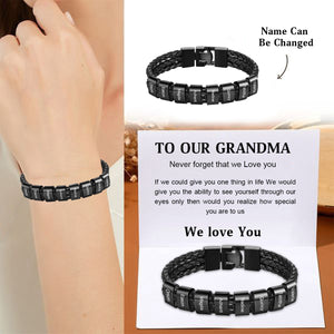 Personalized Braided Leather Bracelet Engraved 8 Names Gifts For Family,Couples