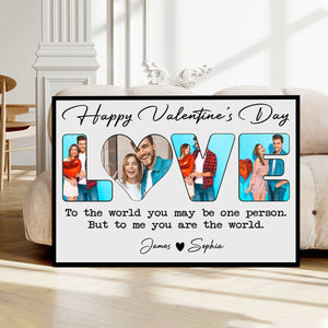 To Me You Are The World Custom Photo Personalized Canvas Poster Valentine's Gift for Couple