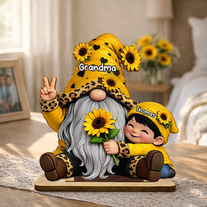 Grandma & Grandkids Sunflower - Personalized Wooden Plaque - Sentimental Gift for Grandma