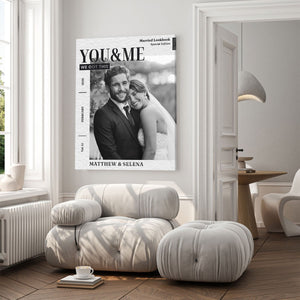You and Me Personalized Wedding Magazine Canvas Print for Couple