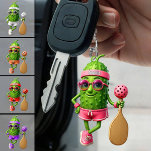 Personalized Sporty Cucumber Pickleball Christmas Acrylic Keychain