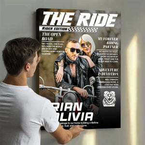 Personalized Custom Photo Biker Couple Magazine Cover Poster, Anniversary Gift for Riders, Motorcycle Couple