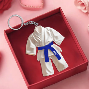 Jiu Jitsu Uniform Black Belt Custom Name Keychain - Gifts For Jiu Jitsu, Karate Lovers