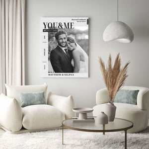 You and Me Personalized Wedding Magazine Canvas Print for Couple