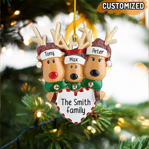 Happy Reindeer Family Personalized Christmas Acrylic Ornament