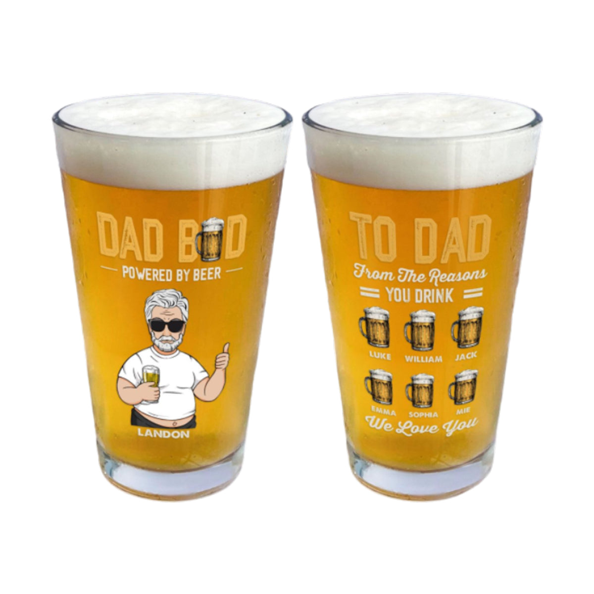 Dad Bod Powered By Beer - Personalized Beer Glass