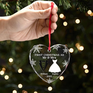 Our First Christmas As Husband And Wife Personalized Heart Glass Ornament Gifts For Couple