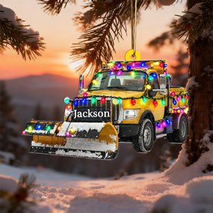 Personalized Snow Blower Truck Ornament, Christmas Light Ornament