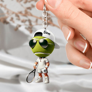Cool Tennis Player Custom Name Personalized Tennis Keychain, Gift For Tennis Lover