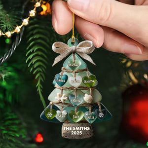 Sea Glass Family Pet Heart Christmas Tree - Personalized Acrylic Ornament