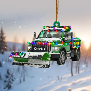 Personalized Snow Blower Truck Ornament, Christmas Light Ornament