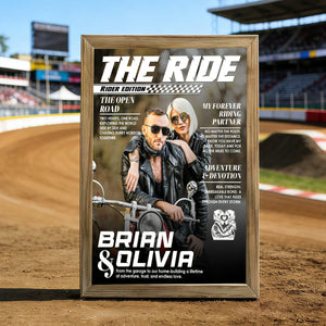 Personalized Custom Photo Biker Couple Magazine Cover Poster, Anniversary Gift for Riders, Motorcycle Couple