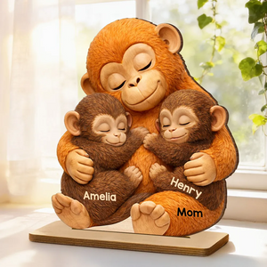 Mother Monkey & Children, Baby Monkey Punch - Personalized Wooden Plaque