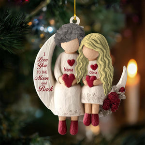 Grandma Grandpa And Grandchild Moon Love Personalized Ornament