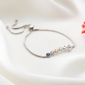 Adjustable Birthstone Love Knot Bracelet, Personalized Box Chain Birthstone Bracelet