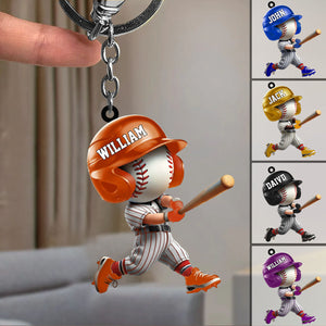 Adorable Baseball Player Personalized Acrylic Keychain For Baseball Lovers