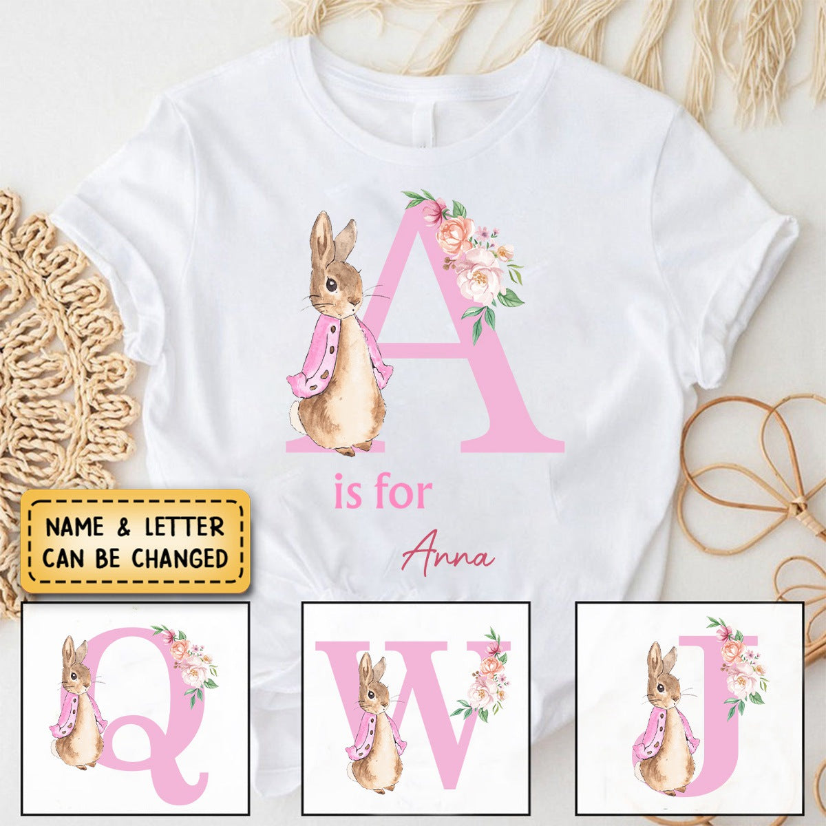 Personalized Easter Alphabet Name Pure Cotton T-Shirt