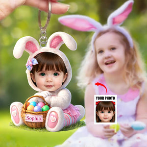 Personalized Easter Bunny Kid Acrylic Keychain - Custom Photo Gifts For Kids