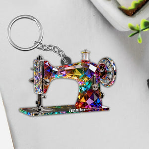 Stained Glass Effect Sewing Machine Custom Name Acrylic Keychain, Gift For A Tailor