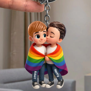 Pride Month LGBTQ+ Couple Love Is Love Personalized Acrylic Car Keychain, Gift For Couple