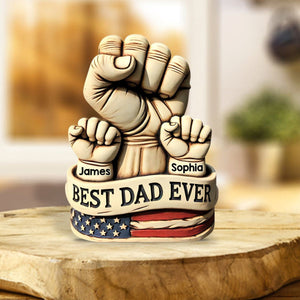Dad And Kids Hands - Personalized Father Custom Shaped Acrylic Plaque, Gift For Dad Grandpa