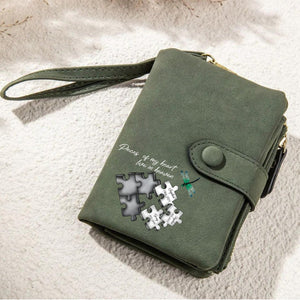 Personalized Memorial Butterfly Leather Wallet - A Piece Of My Heart Lives In Heaven